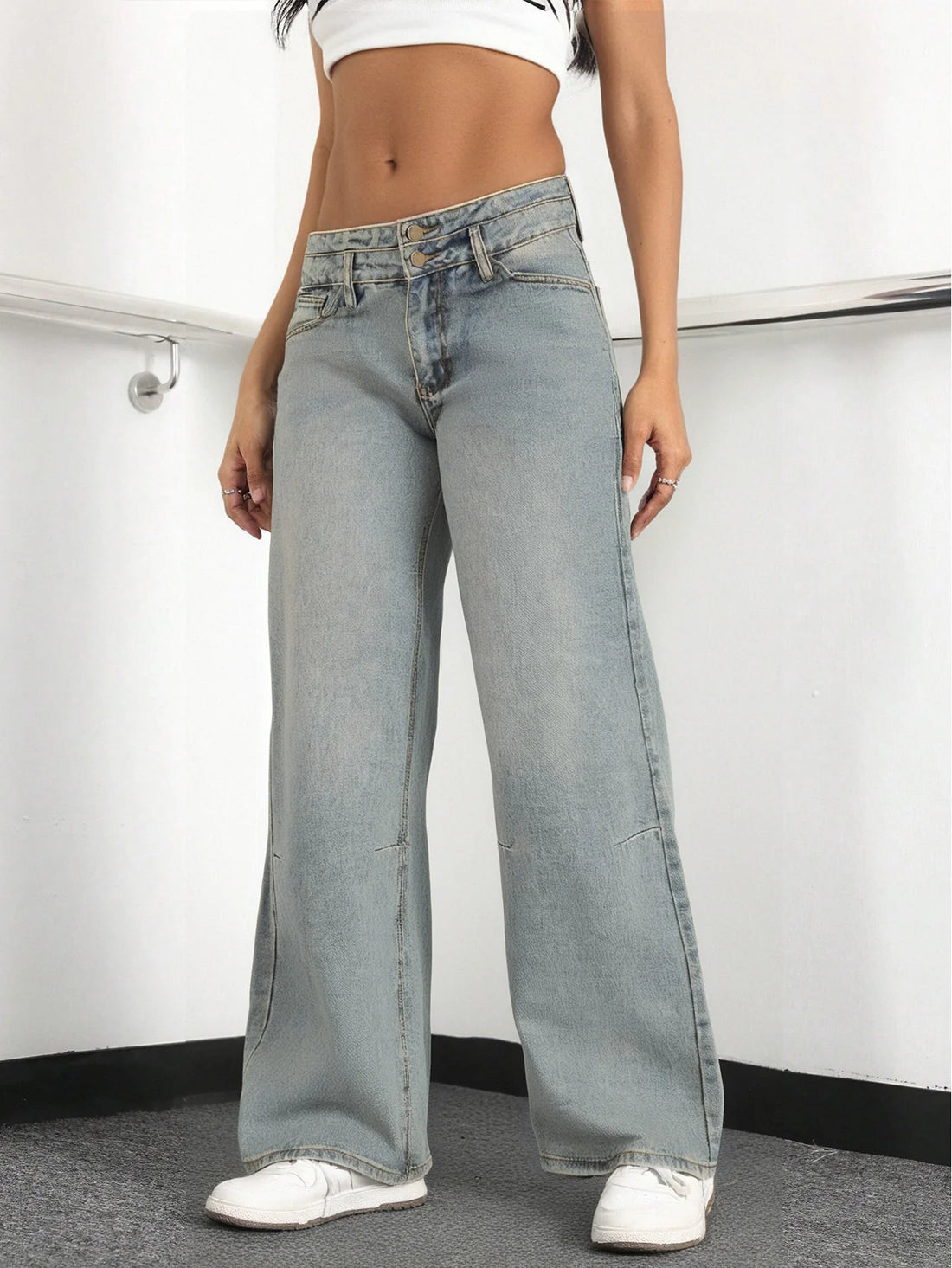 Women’s Washed Vintage Wide-Leg Jeans, Loose & Casual, Classic & Versatile