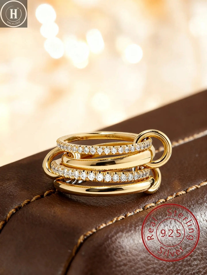 925 Sterling Silver Simple Fashion Multi-Layer Round Zircon Ring For Women Anniversary Daily Wear High Quality Fine Jewelry HALALZEN