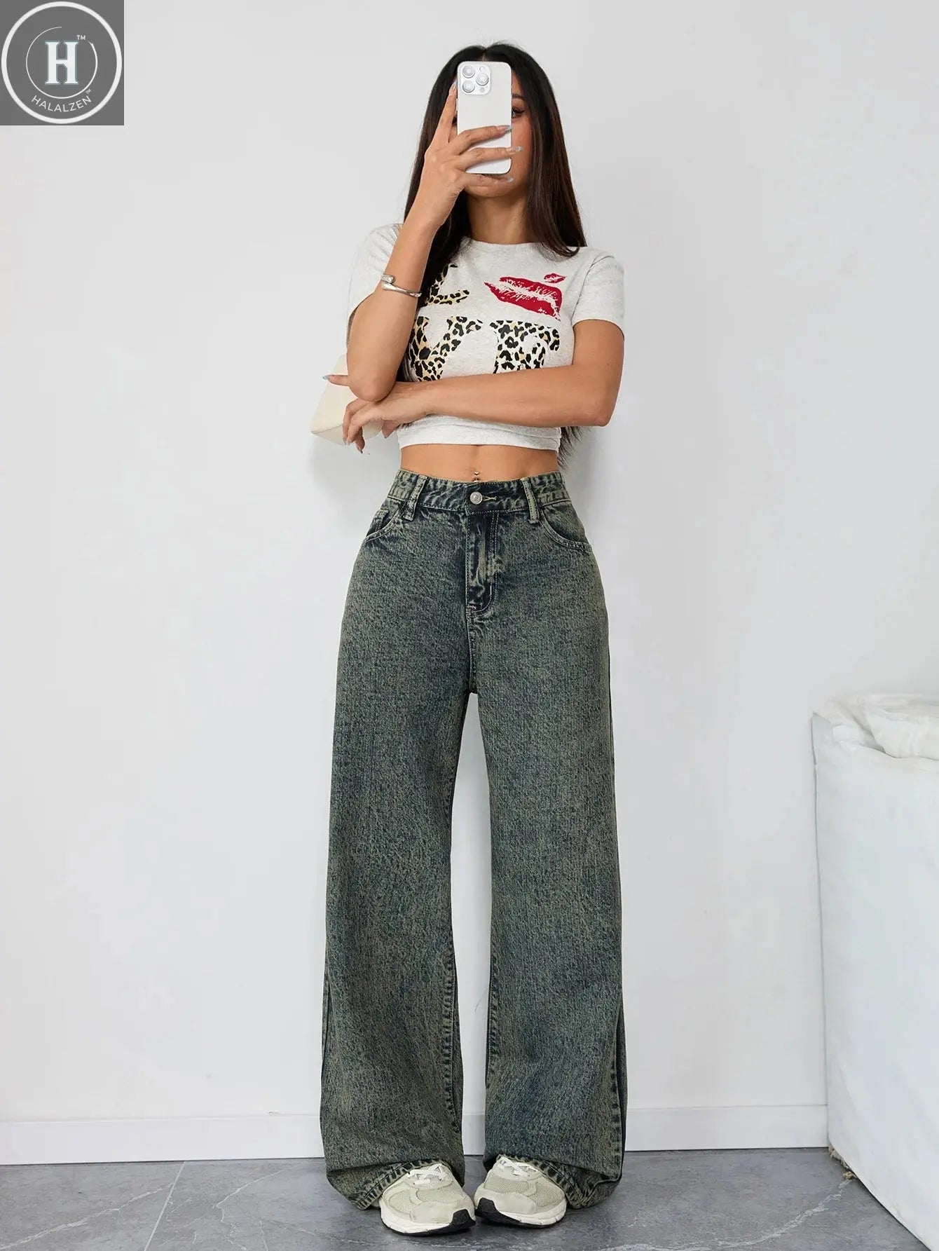 Plus Size Women's Wide Leg Denim Pants High Waist Curvy-Friendly Jeans Trendy Wear Halalzen UK