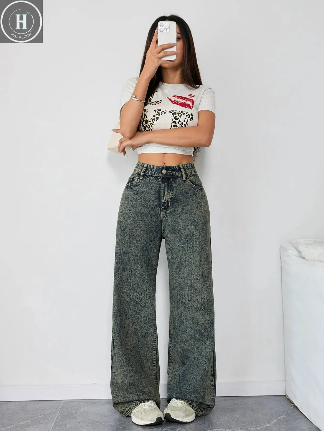 Plus Size Women's Wide Leg Denim Pants High Waist Curvy-Friendly Jeans Trendy Wear Halalzen UK