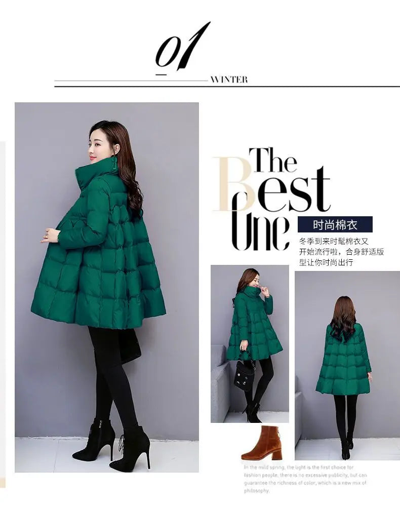 Womens Padded Down Jacket Long Loose Coat A-line Poncho Parkas Thick Skirt Cotton Outwaer Female Fashion New Winter Jacket