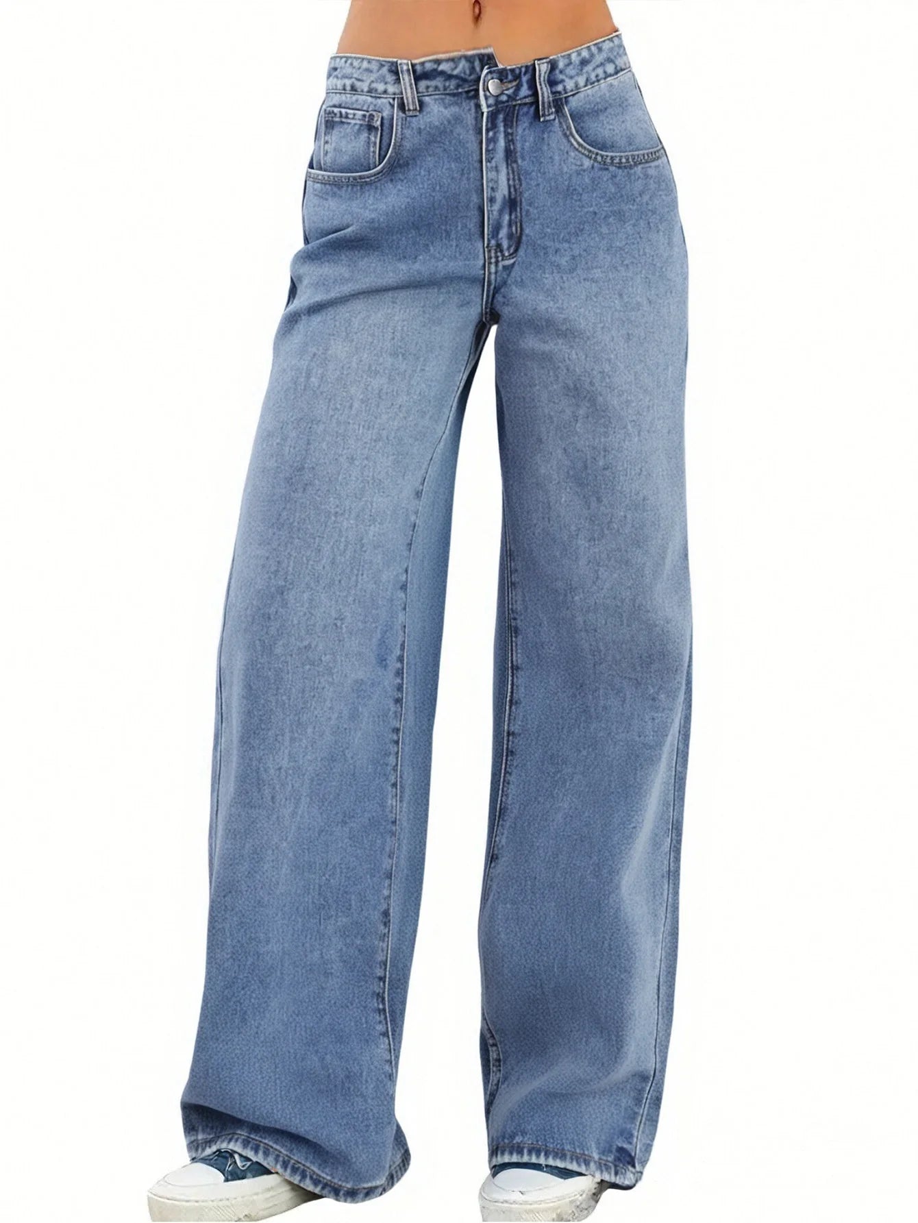 Trendy Light Blue Wide - Leg Jeans for Women | Relaxed Casual Denim