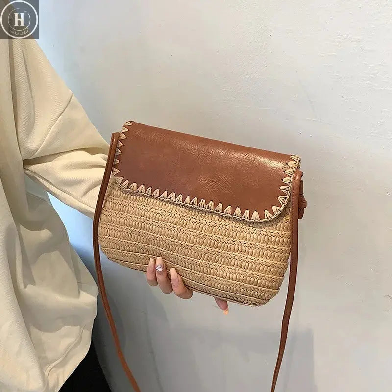 Casual Straw Saddle Crossbody Shoulder Bags Women Summer Messenger Bag Rattan Beach Bags Lady Travel Purses and Handbags Bolsa HALALZEN