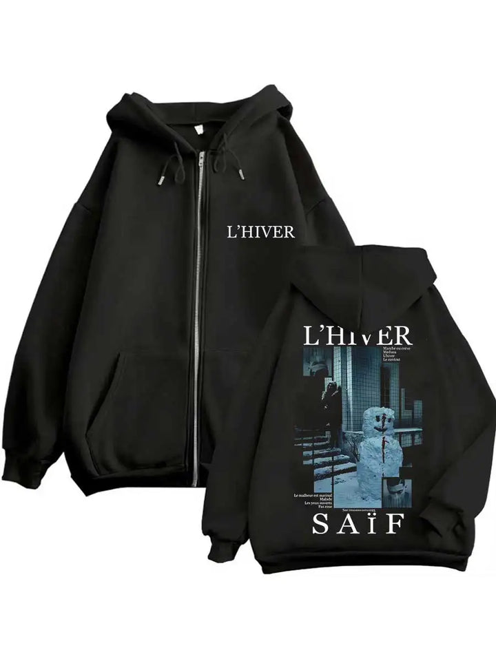 Rapper L'HIVER Saif Album Graphic Hoodie Zipper Men Women Jacket Hiphop Streetwear Outfit Sweatshirt Tops 0930-2