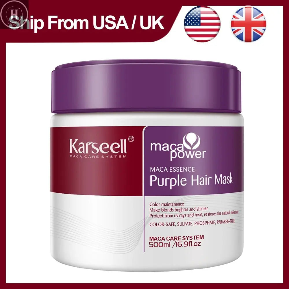 Karseell Purple Hair Mask 16.90 fl.oz 500ml Professional Neutralizes Brass Yellow Tones For Blonde Silver Gray Highlighted Hair HALALZEN