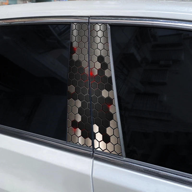 2pcs Polygonal Honeycomb Car Stickers Car Door Pillar Stickers Anti-Scratch Vinyl Stickers Car Center B Pillar DIY Stickers