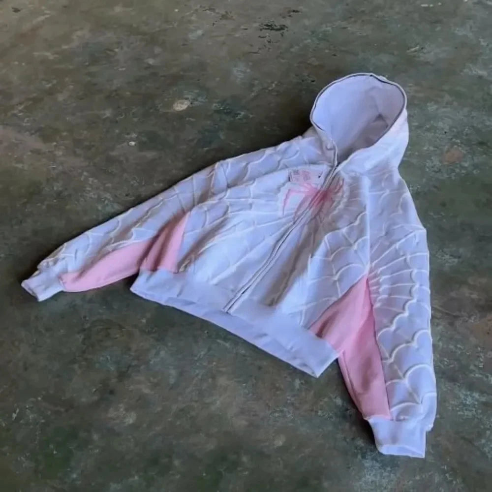 Y2k Retro Gothic America Spider Foaming 3d Print Hoodies Fashion Oversized Loose Full Zipper Hoodie Men Jacket Street Sweatshirt