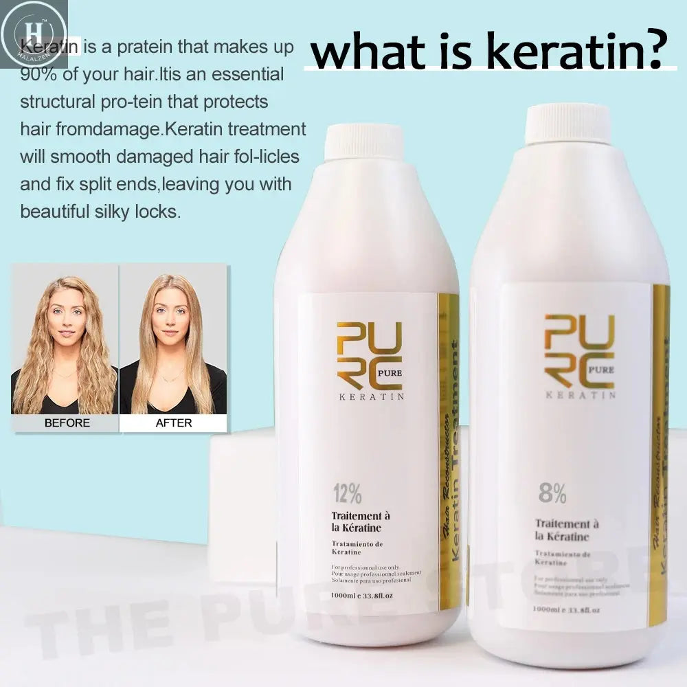 PURC 8% Keratin Smoothing Treatment Frizzy Removal Brazilian Keratin Curly Hair Care Products Salon Professional 1000ml HALALZEN