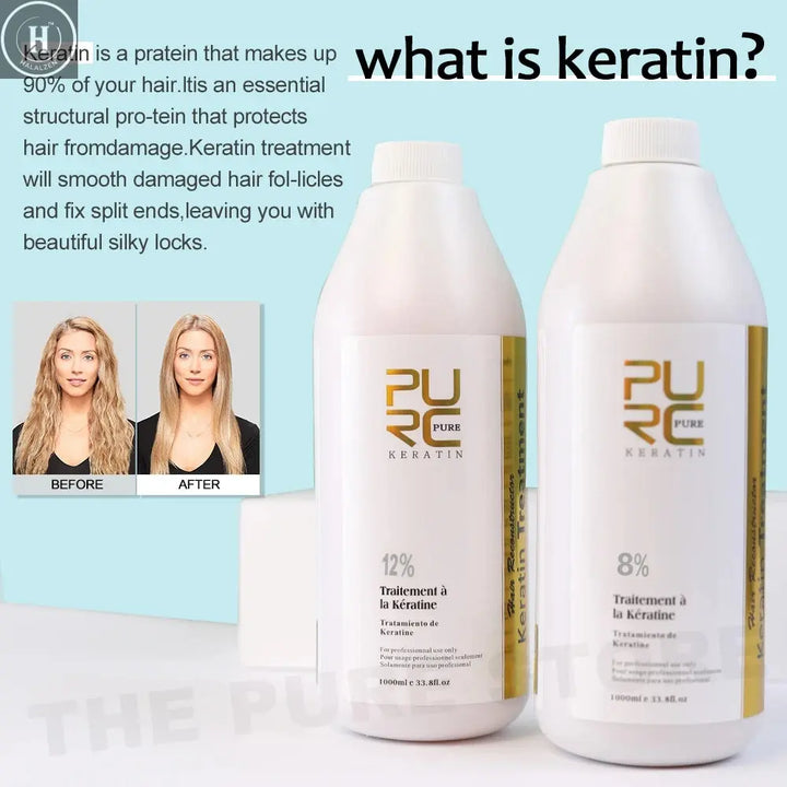 PURC 8% Keratin Smoothing Treatment Frizzy Removal Brazilian Keratin Curly Hair Care Products Salon Professional 1000ml HALALZEN