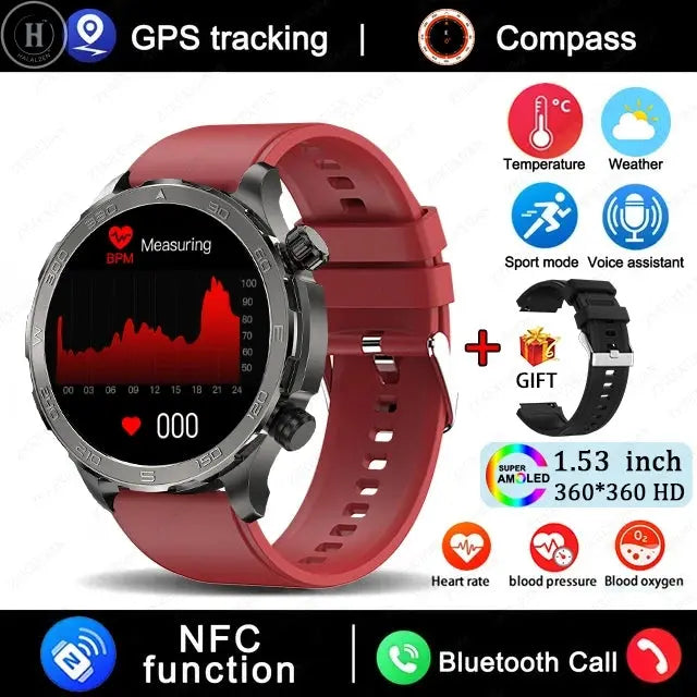 New GPS Track Smart Watch Men AMOLED HD Screen Outdoor Sports Fitness Heart Rate NFC IP68 Waterproof Bluetooth Call Smart Watch HALALZEN