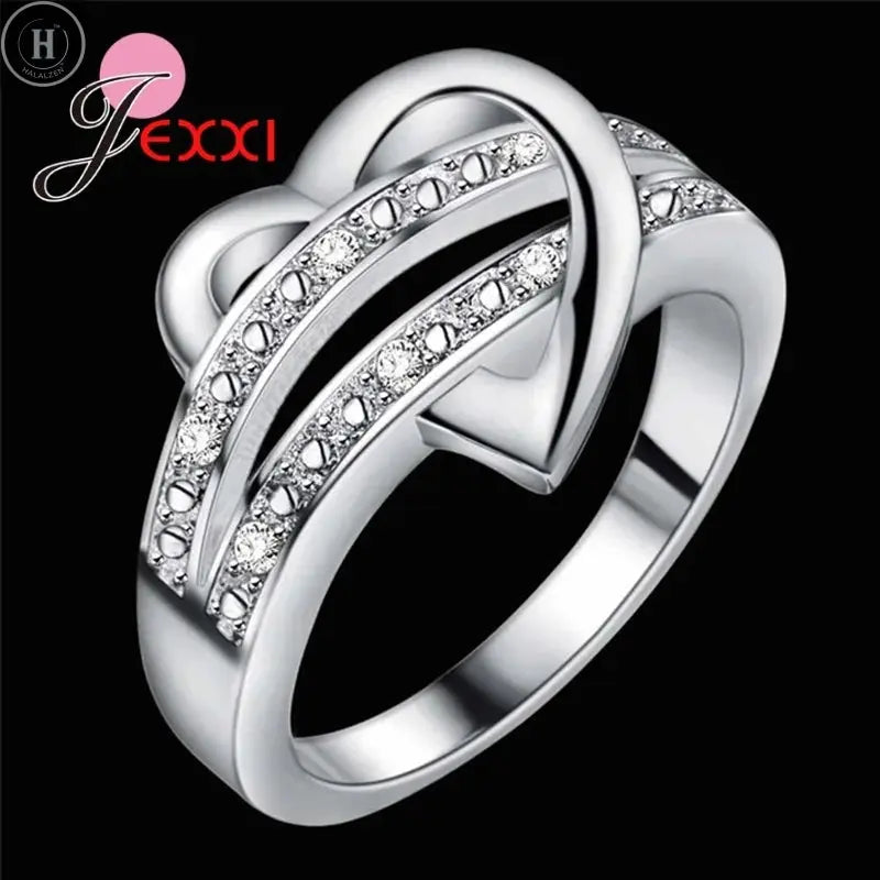 Engagement Ring Heart Shape Double Rows Design Original 925 Sterling Silver Rings For Women Best Gift For Girlfriend Fashion HALALZEN
