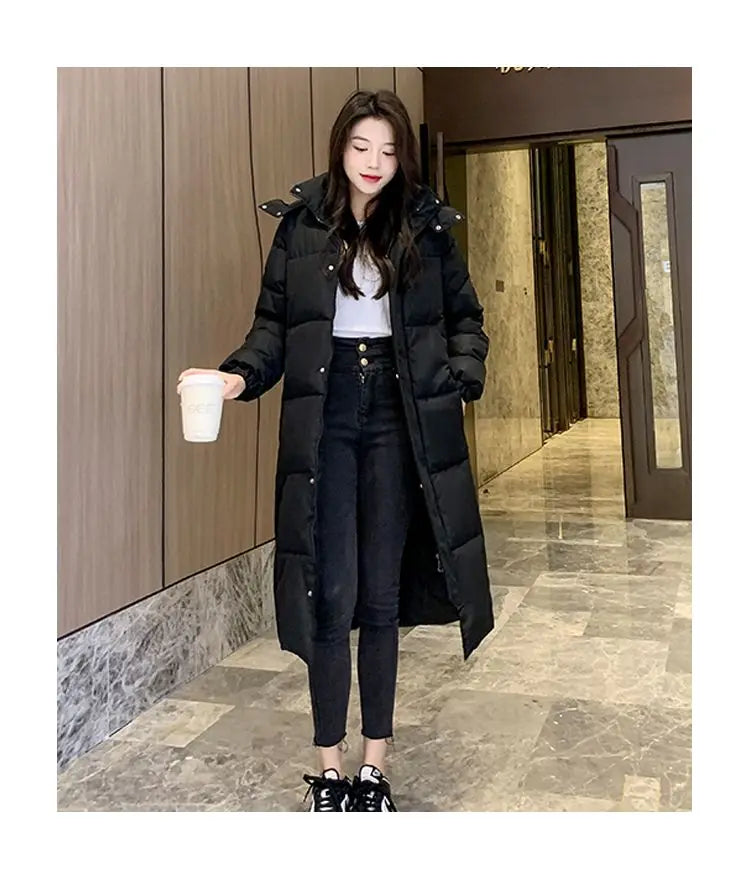 Long Down Jacket Women Waterproof Hooded Coat 2024 Winter New Loose Girls' Jacket Multi-Color Thick Windbrake Down Coat