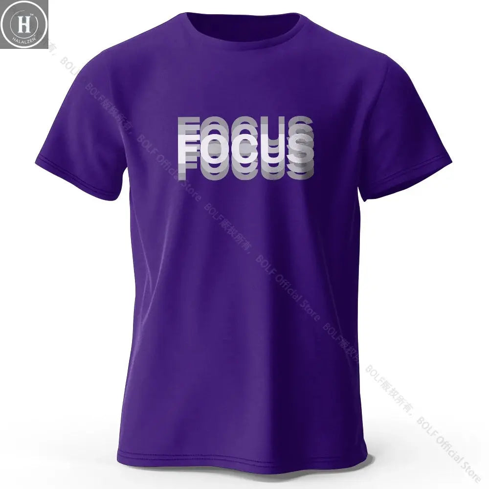 Focus Letter Minimalist Style 100% Cotton T-Shirt, Lightweight Round Neck Short Sleeve Tee, Perfect for Men & Women HALALZEN