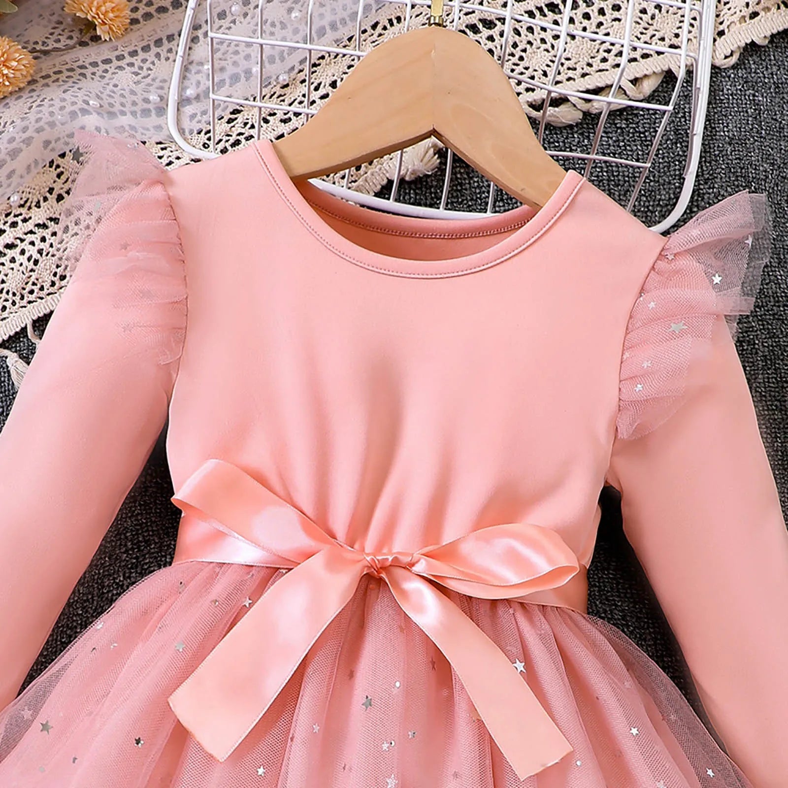 Girls Elegant Dresses Toddler Baby Girl Long Sleeve Sequin Design Tulle Bow Dress Christmas New Year Winter Party Girls Dresses