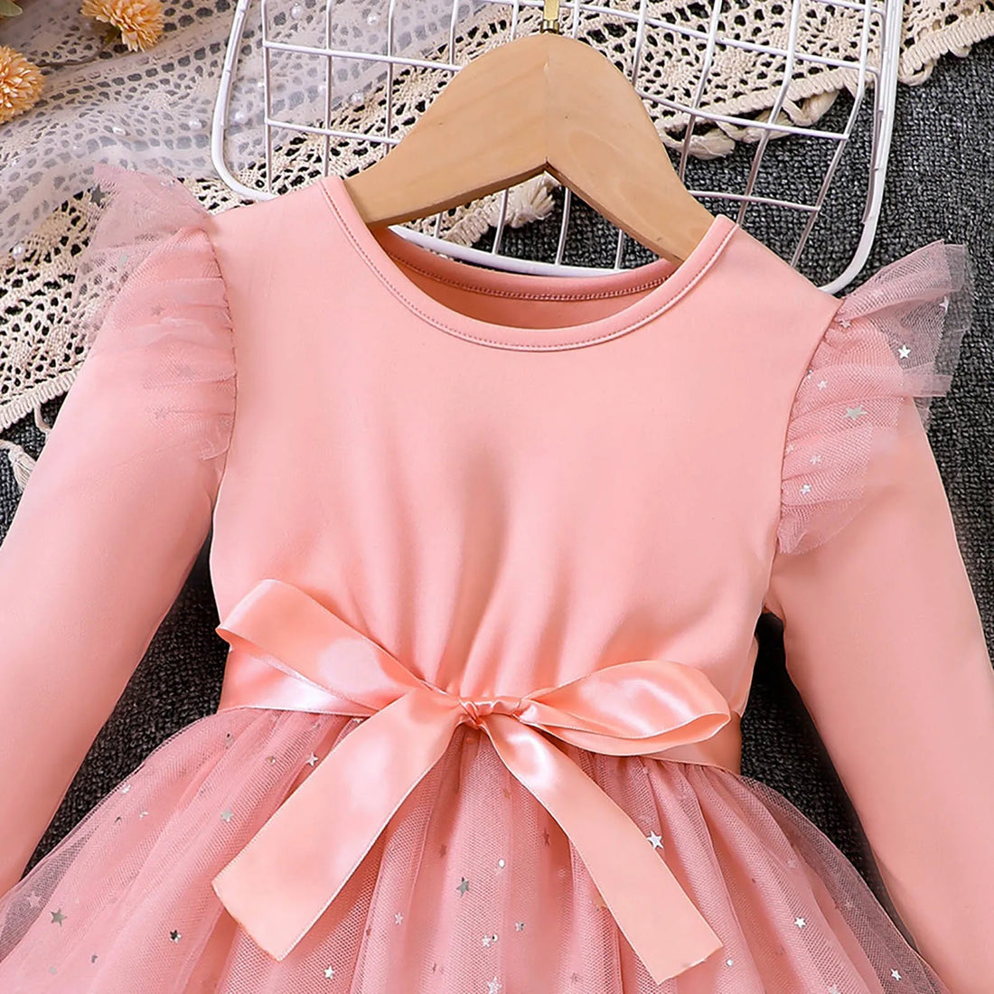 Girls Elegant Dresses Toddler Baby Girl Long Sleeve Sequin Design Tulle Bow Dress Christmas New Year Winter Party Girls Dresses
