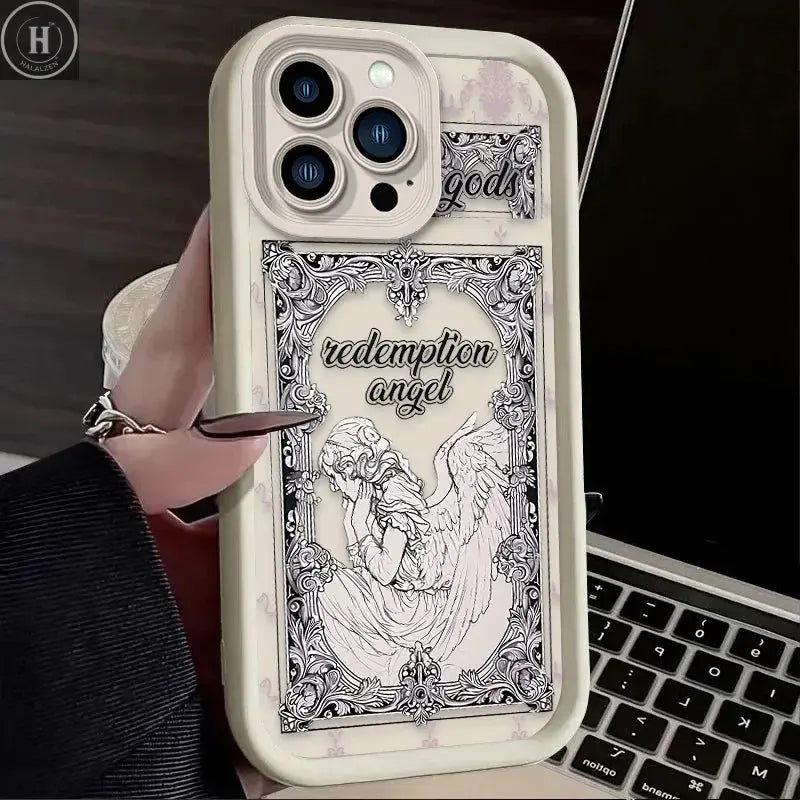Retro Punk Cupid Angel Case For iPhone 17 16 15 14 13 12 11 Pro Max Plus Soft Silicone Cover Halalzen UK