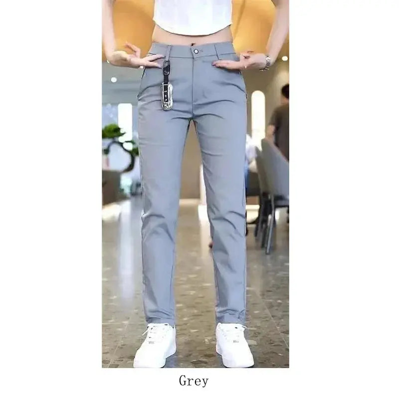 Ice Silk Men's Golf Men's Midweight Casual Pants Sports Pants Simple Design Khaki Black Slim Straight Leg Stretch Casual Trouse Halalzen UK