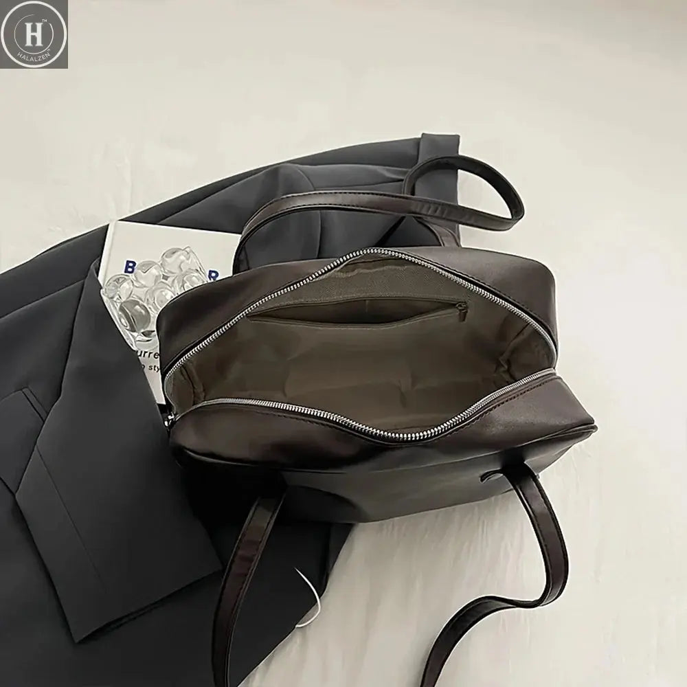 Retro College-Style Single-Shoulder Bag, Versatile Large-Capacity Commuter Bag, Fashionable Boston Briefcase HALALZEN