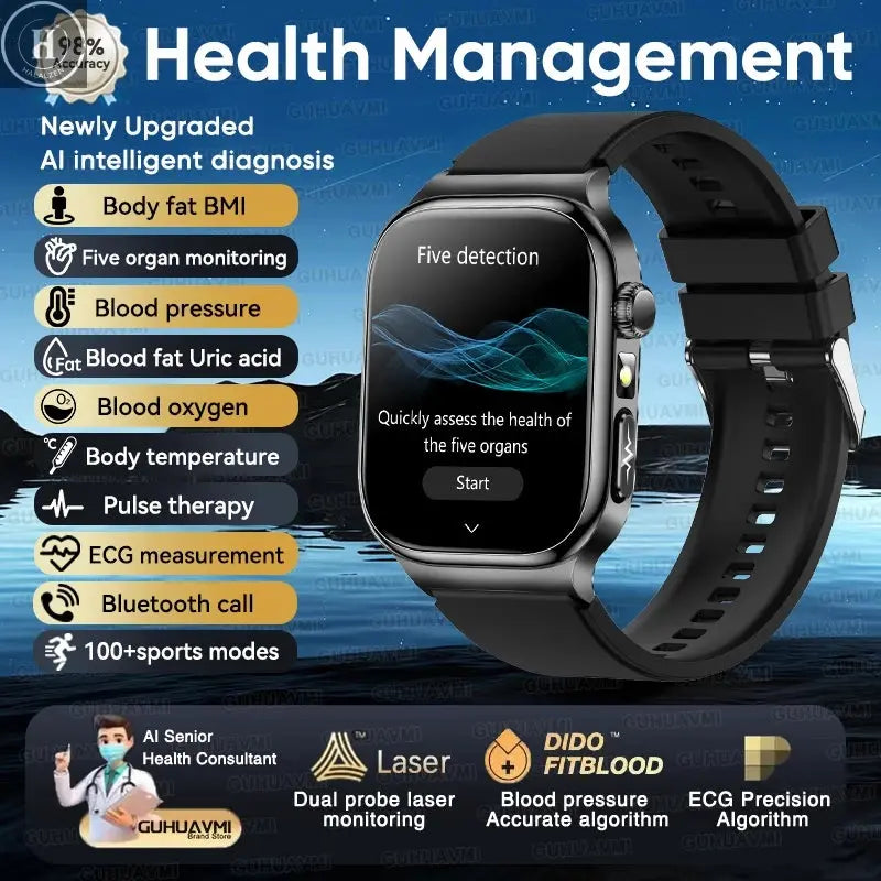 2026 New ECG+PPG Accurate Measurement Health Smart Watch Uric Acid BP Five Organ Blood Lipids HD Call Smart Watchs For Men Women HALALZEN