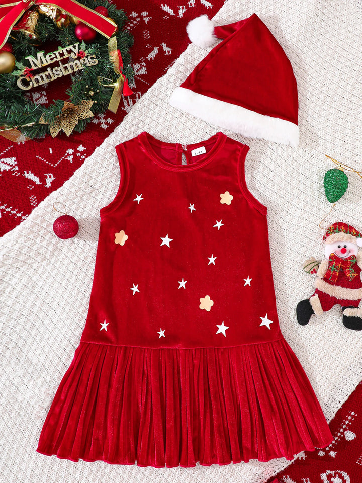 Cute Baby Girl Winter Dress Snowflake Print Round Neck Long Sleeve Velvet Dress with Matching Headband Set for Christmas