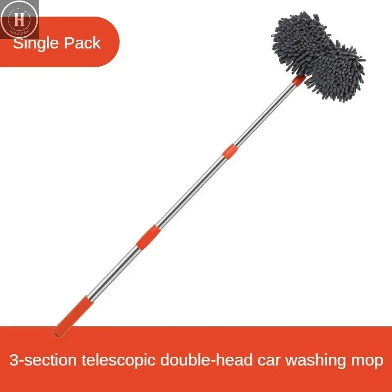 Car Washer Mop Foam Wash Brush Double Brush Head Roof Window Cleaning Maintenance Three-Section Telescopic Mop Car Accessories HALALZEN