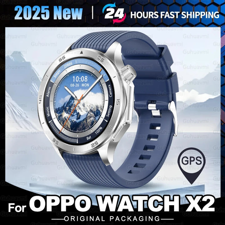 2025 New For OPPO Watch X2 GPS Smart Watch Men Bluetooth Talk Heart Rate Sports Fitness Tracker IP68 Waterproof Smartwatch Man