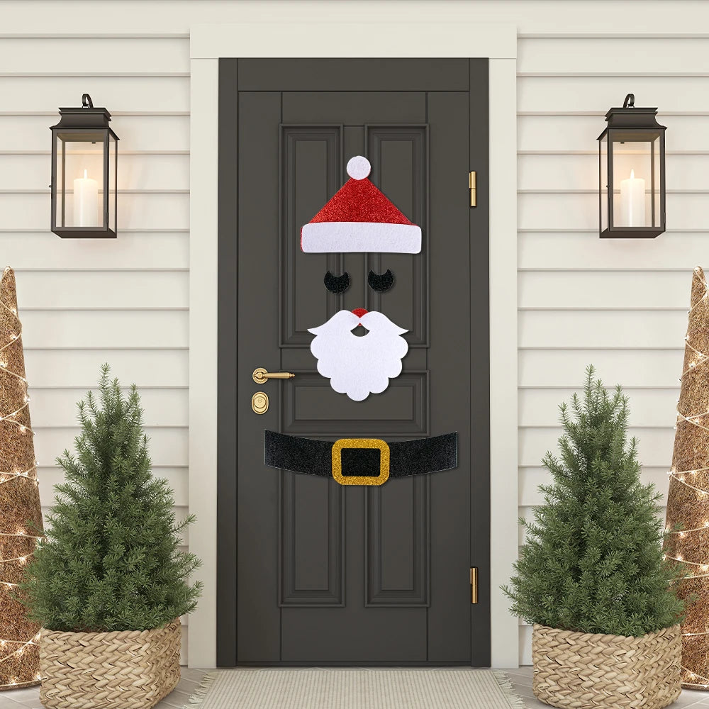 Christmas Door Window Stickers Felt Cloth Cartoon Snowman Santa Claus Elk Wall Sticker for Winter Xmas Noel new year Decor Decal