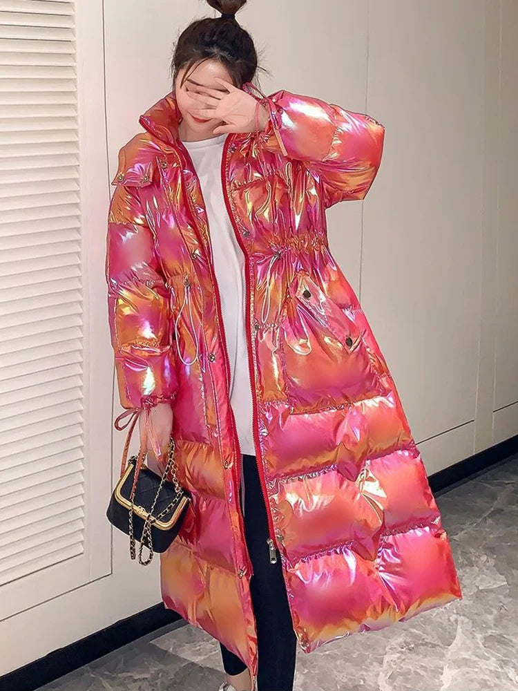 2022 Winter Waterproof Long Parkas Cotton Padded Jacket Women Hooded Thick Warm Snow Coat Fashion Oversized Outerwear