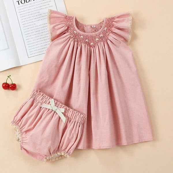 Summer Suits for Kids Girl Infant Pink Embroidery Handmade Casual Loose Dress