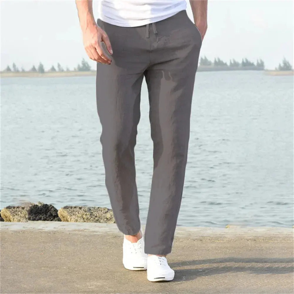Men's Cotton Linen Pants Male Autumn New Breathable Solid Color Linen Trousers Fitness Streetwear S-3XL Halalzen UK