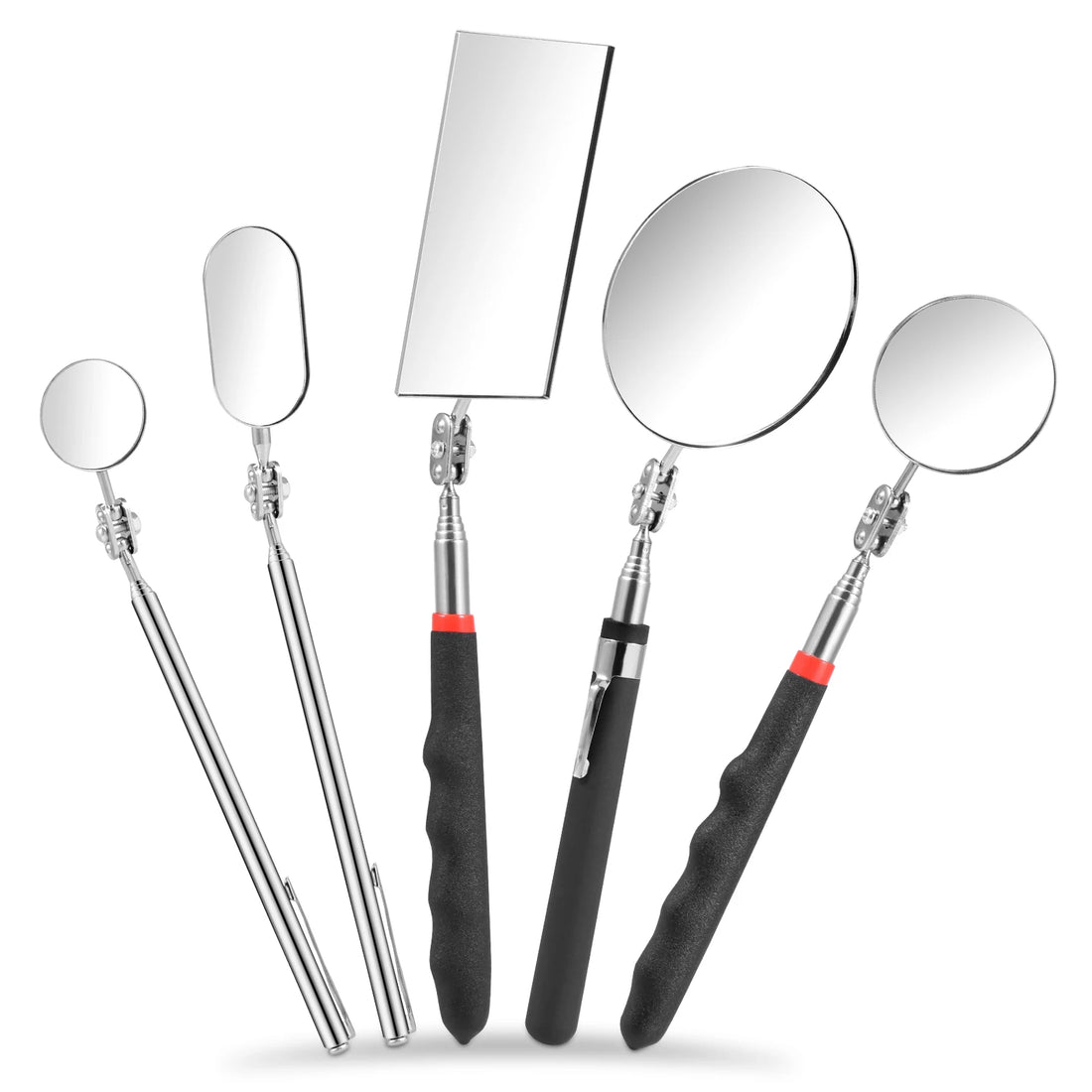 5Pcs 360° Inspection Mirror Adjust Telescoping Mirrors Extend Mechanic Tools Inspection Mirror Telescopic Handle Repairing Tools