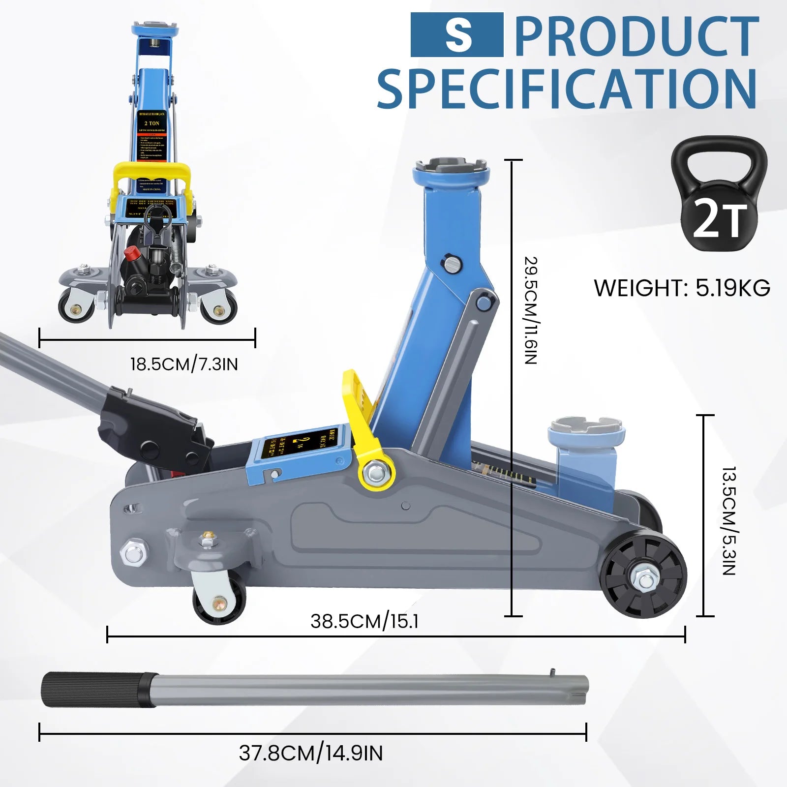 AIRAJ 2-3 Ton Jack Made of Durable Aluminium Steel with Wheels for Secure Lifting Hydraulic Jack with A Range of 5.31" to 18.11"