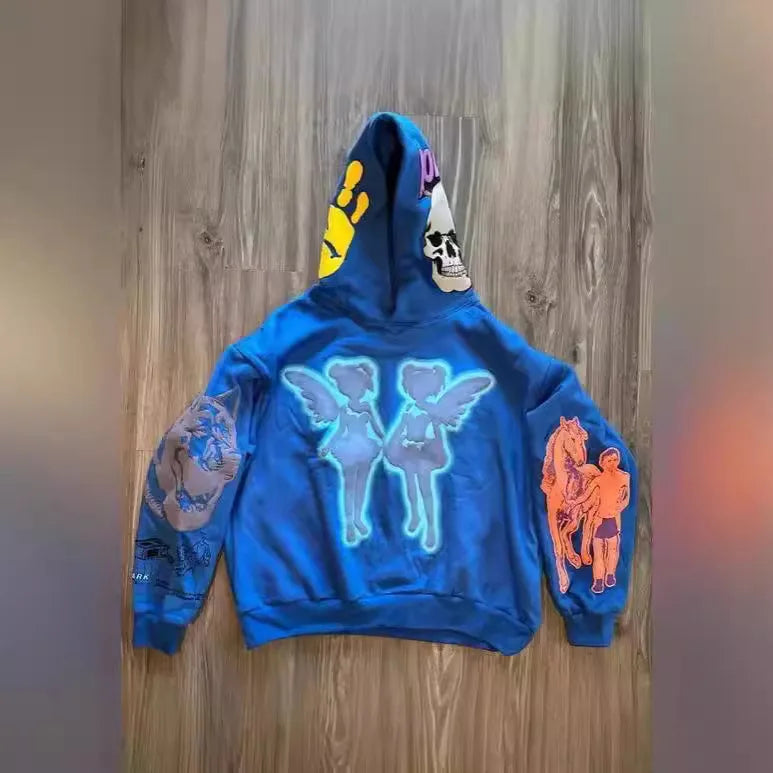 Y2k Cartoon Graphic Printed Mans Hoodies, Hiphop Oversized Mans Hooded Sweatshirts, Autumn Womans Hoodies