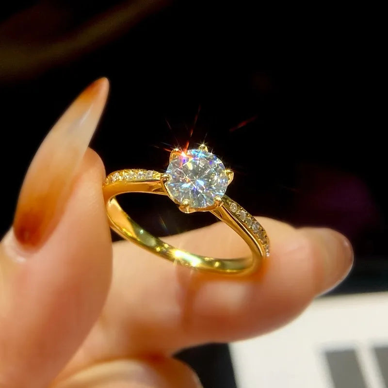 GRA Luxury Real 0.5-1CT Moissanite Diamond Rings for Women Engagement 925 Sterling Silver Original Gemstone Fine Jewelry