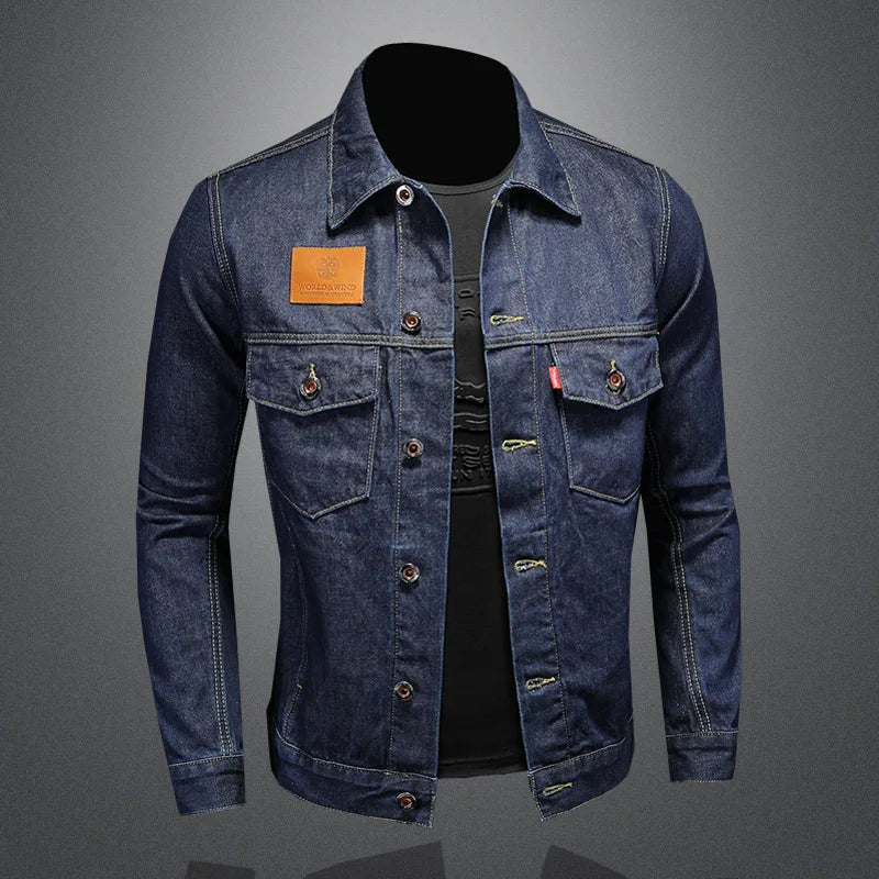 Men's High-Quality Dark Blue Casual Denim Coat Classic Fashion European Style Handsome M-4XL 2024 New