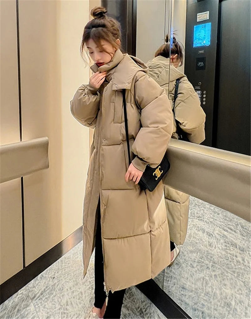 Winter Jacket 2023 New Long Straight Coat Casual Women Parkas Clothes Hooded Waterproof Jacket Female Snow Wear Outerwear