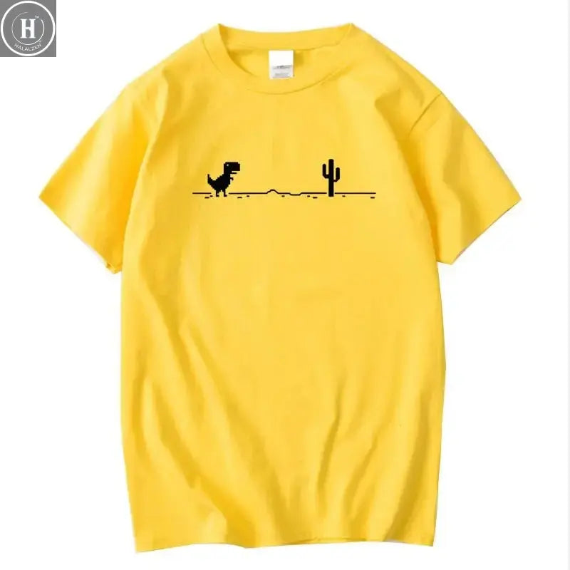 Men's High Quality 100%Cotton Funny Dinosaur Print T Shirt Loose O-neck Summer Cool Men Tshirt Short Sleeve T-shirt Male Tee Top HALALZEN