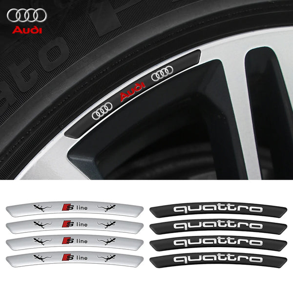 4pcs Aluminum Car Badges Wheels Rims Stickers Auto Accessories For Audi Sline A4 B8 B6 B7 B9 A3 8P 8V 8L A6 C7 C6 C5 A5 Q5 A1 A6