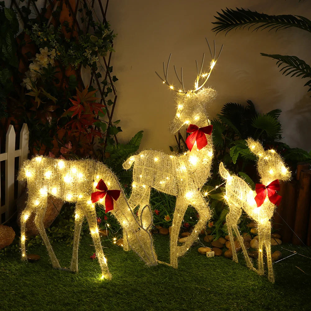 3Pcs LED Light Bucks Iron Art with 5Pcs LED String Light 2D Deer Christmas Decor Light Up Bucks Metal for Yard Patio Lawn Decor