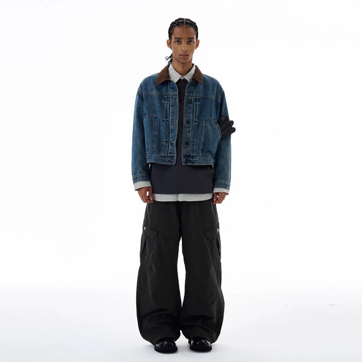 Cropped Men's Denim Jacket, Vintage American Streetwear Jeans Jackets For Man, Trendy Lapel Womans Coat