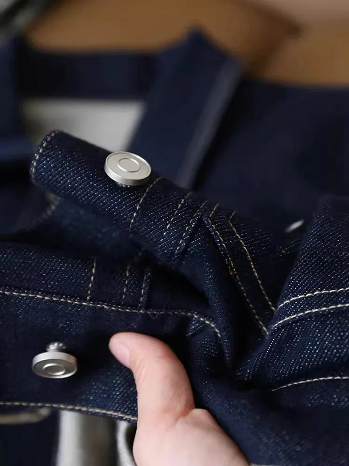 Vintage Bright Line Color Collision Workwear Denim Jacket Female Spring and Autumn Thin Small Thin Short Student Blouse Jacket