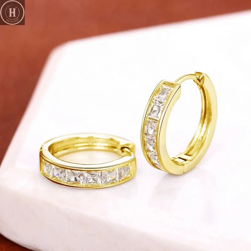 Huitan Classic Design Women Hoop Earrings Full with Princess Square CZ HALALZEN