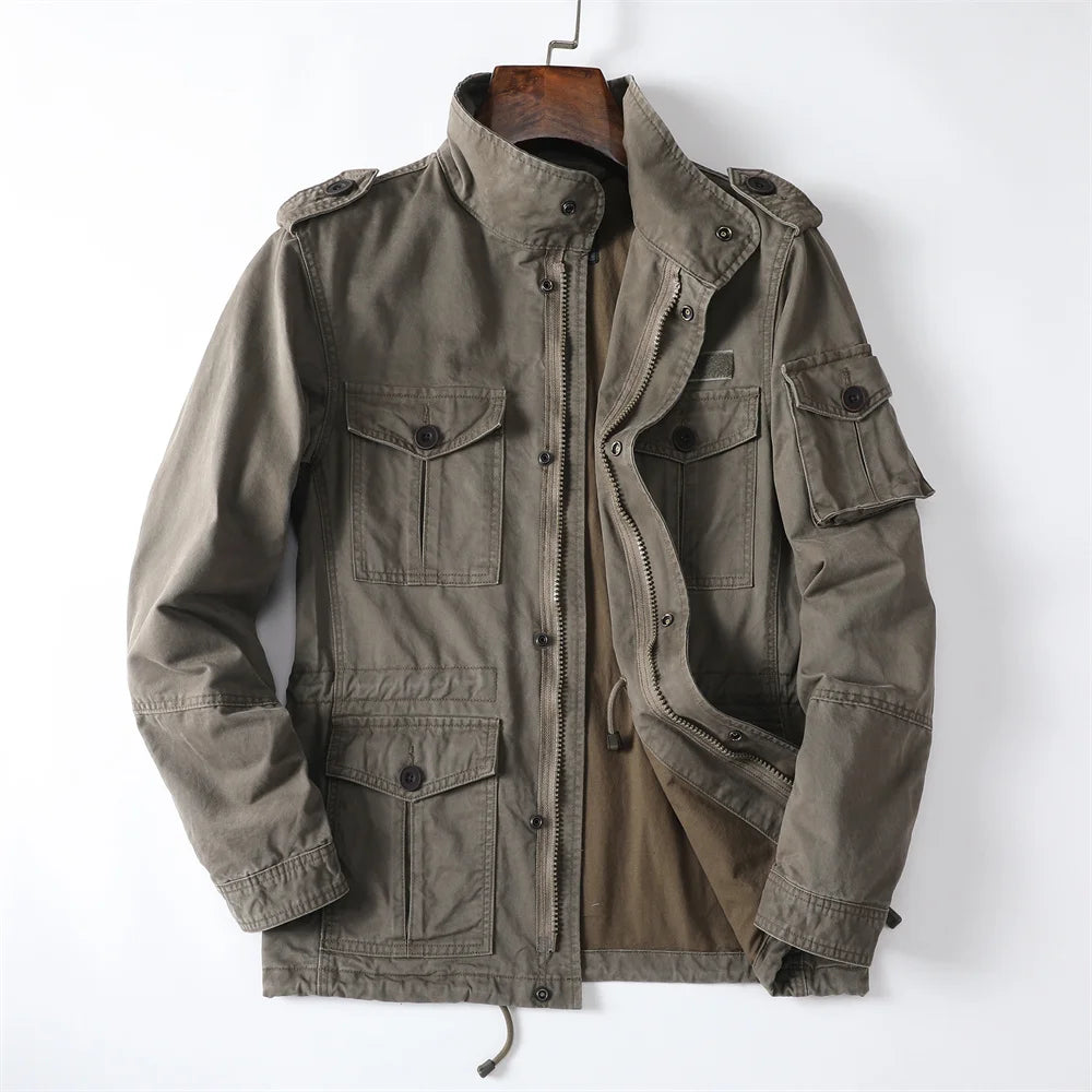 American Retro Style Men's Spring Casual Jackets Heavyweight Cotton Multi-Pockets Loose Cargo Jacket Fashion Outerwear