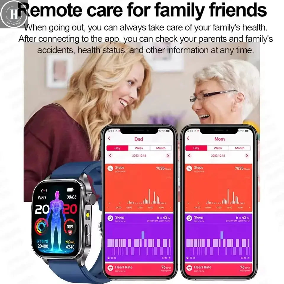 2026 New 650nm Laser Therapy Health Smartwatch Men ECG Blood Pressure Lipid Uric Acid Bluetooth Call Smart Watch For Android IOS HALALZEN