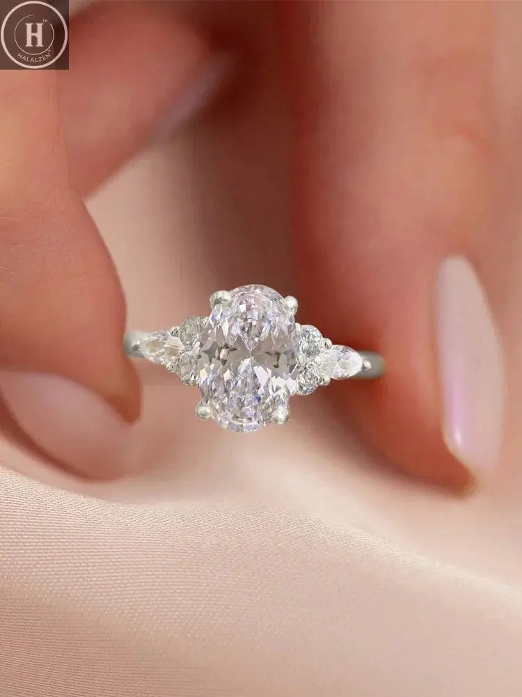 925 Sterling Silver Elliptical Horse Eye Fashionable Zircon Ring For Women Engagement Wedding Luxury High Quality Fine Jewelry HALALZEN