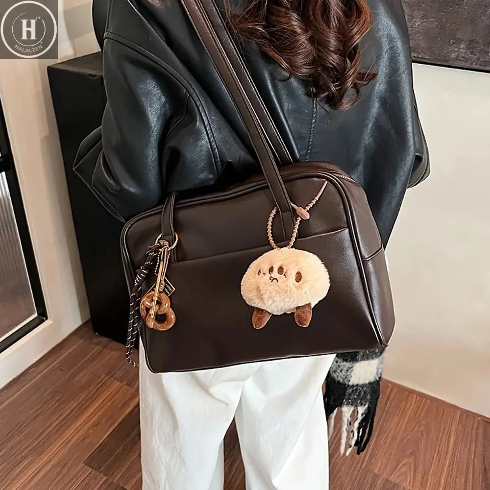 Retro College-Style Single-Shoulder Bag, Versatile Large-Capacity Commuter Bag, Fashionable Boston Briefcase HALALZEN