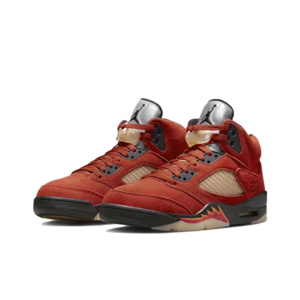 Original Air Jordan 5 'Bulls' For Men's Red and White Retro Classic Basketball Shoes Casual Sneakers