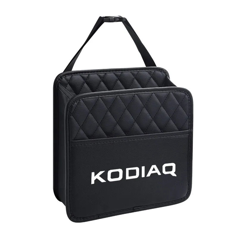 Car Seat Storage Bag PU Leather Box Storage Bag Phone Tissue Drink Purse Holder Stowing Tidying For Skoda Kodiaq Car Accessorie