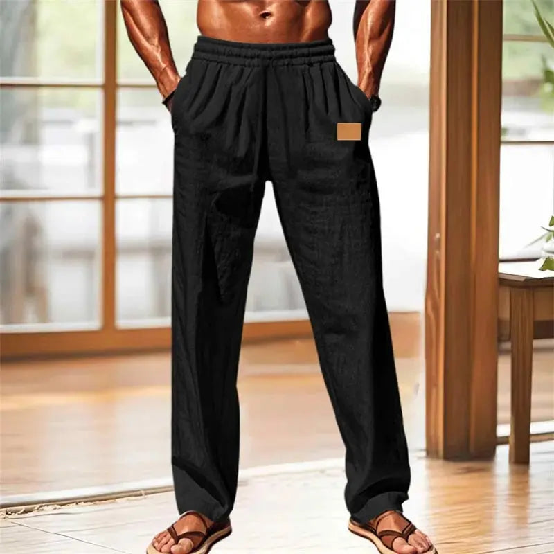 Men s Comfortable Elastic Waist Drawstring Pants with Loose Fit and Breathable Fabric Perfect for Casual Wear on the Beach or Halalzen UK