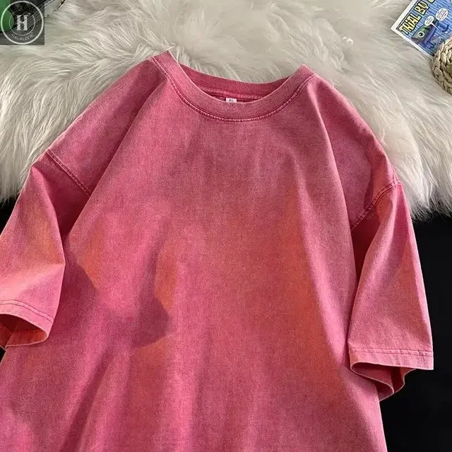 Vintage T-shirt Oversized Men's T Shirt Short Sleeve T-shirt T-shirts for Men Men's Cotton T-shirt Pink Oversize T-shirt Y2k HALALZEN